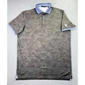 Greyson Performance Golf Polo Shirt Men's Size‎ L AOP Gray Camo Spell Out Logo